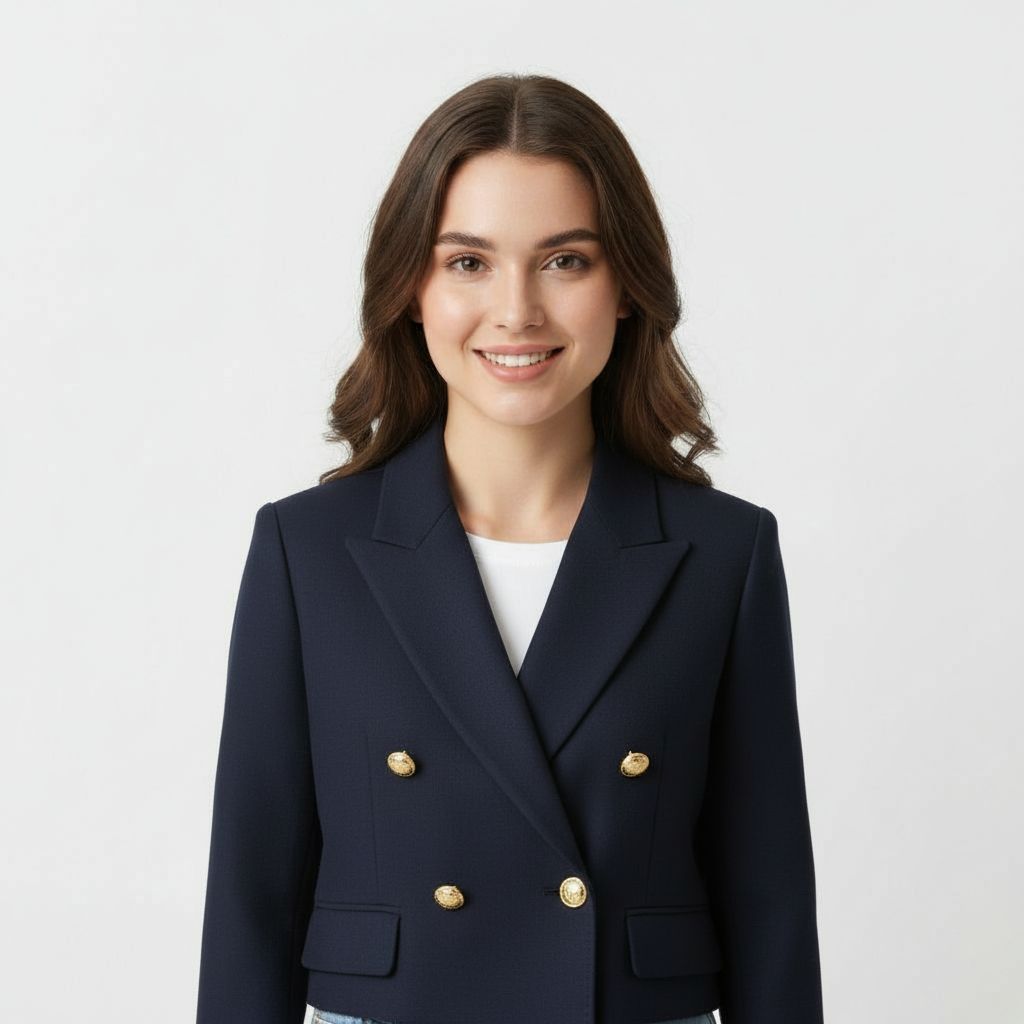 Professional person after AI virtual clothes try-on showing perfect clothing fitting