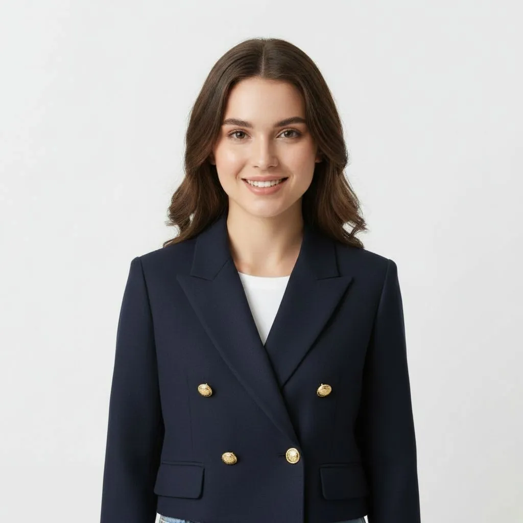 Professional person after AI virtual clothes try-on showing perfect clothing fitting