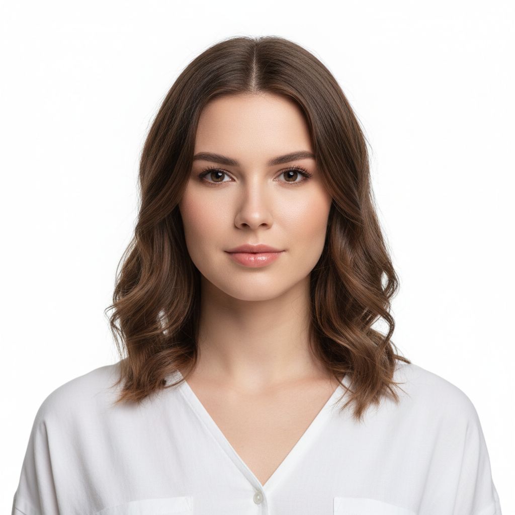 Professional woman before virtual glasses try-on - clear face photo without glasses