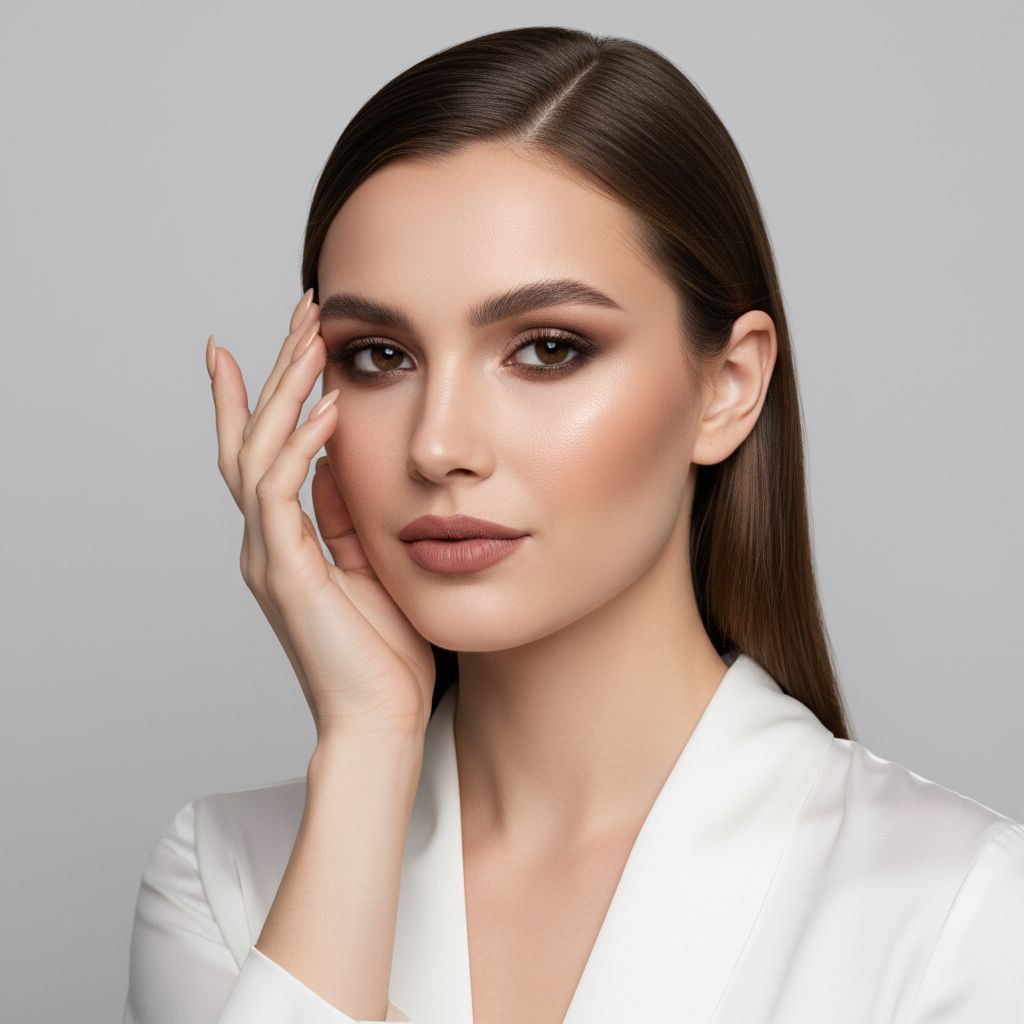 Beautiful woman portrait showing elegant hand pose - perfect for virtual jewelry try-on
