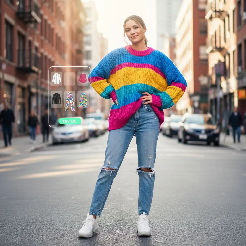 AI Clothes Virtual Try-On showcase - person wearing stylish outfit