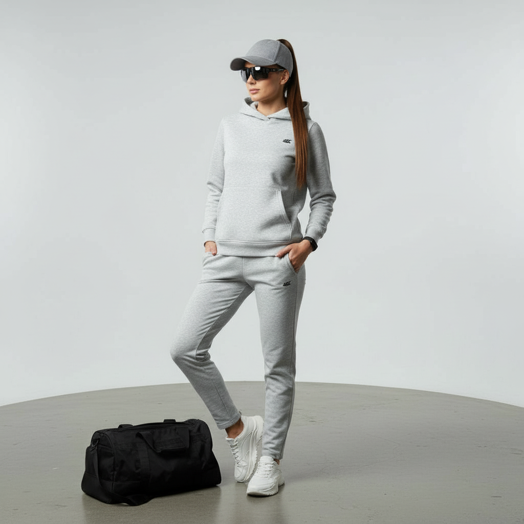 Virtual try-on showing athletic wear with sports glasses and fitness accessories