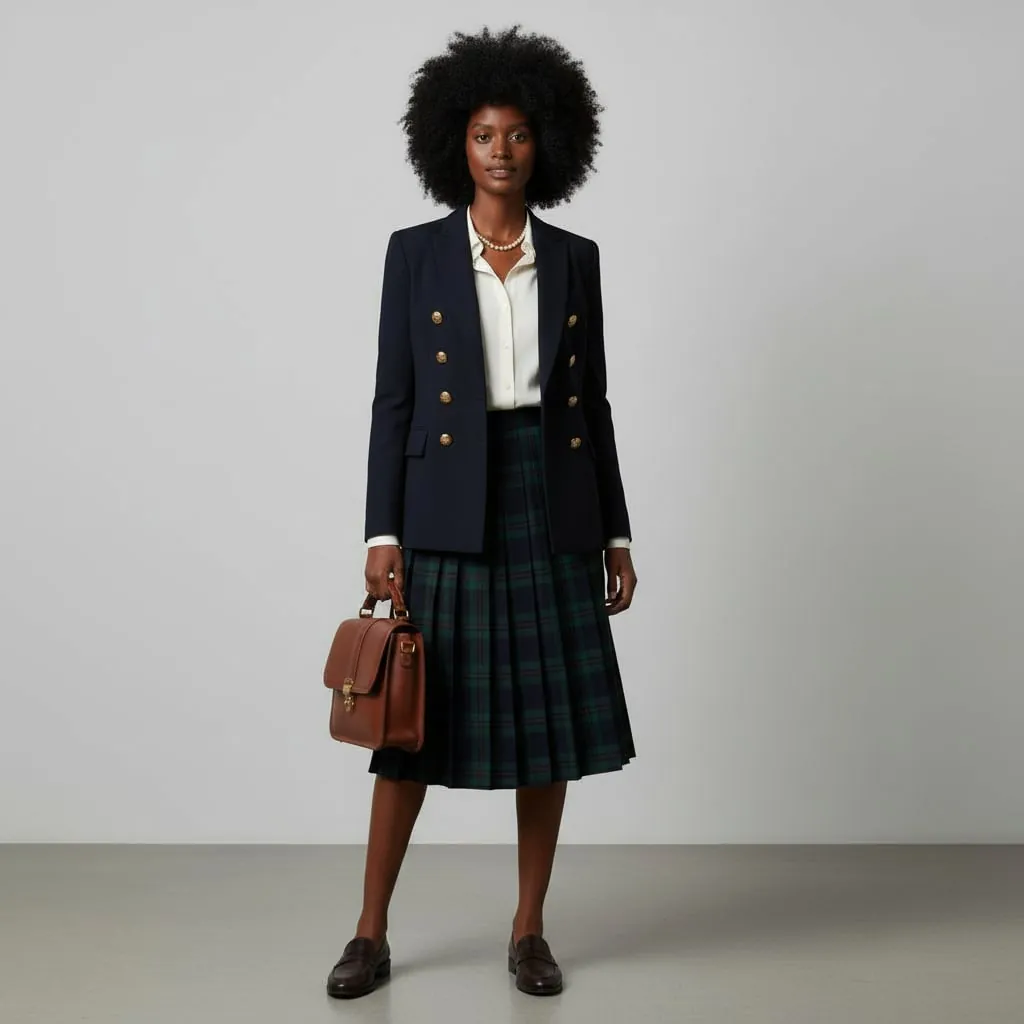 AI clothes changer result showing preppy classic style with prescription glasses and pearls