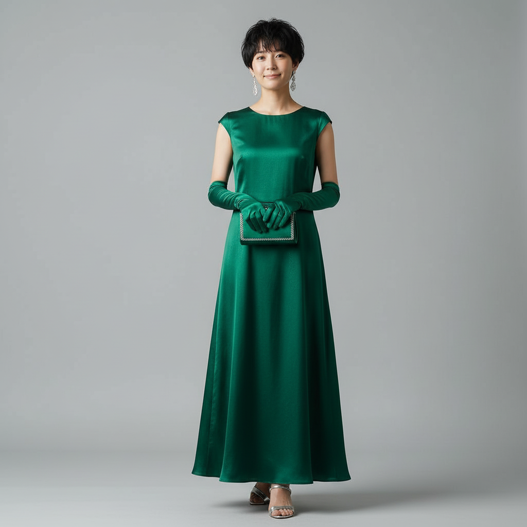 AI virtual try-on result showing evening glamour with elegant jewelry and formal accessories