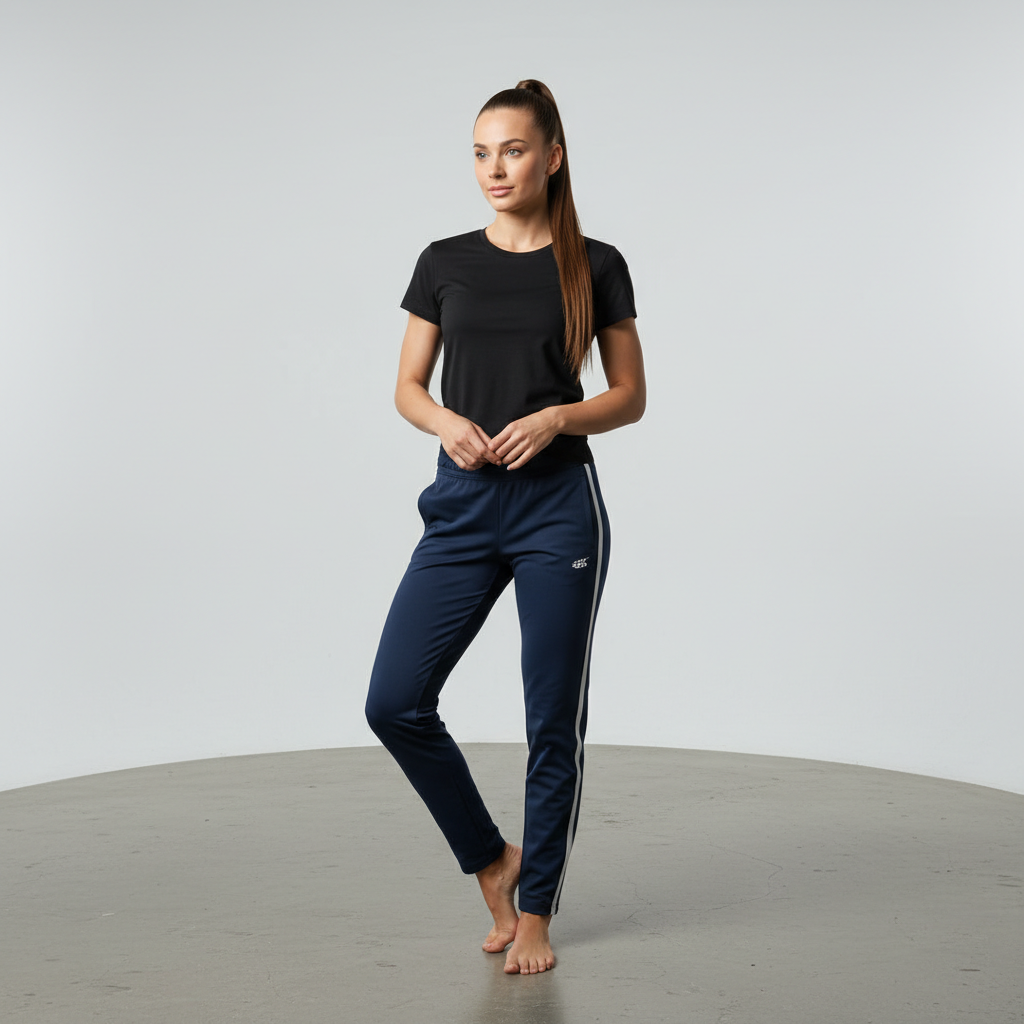 Woman portrait before AI virtual try-on athletic wear sporty style transformation