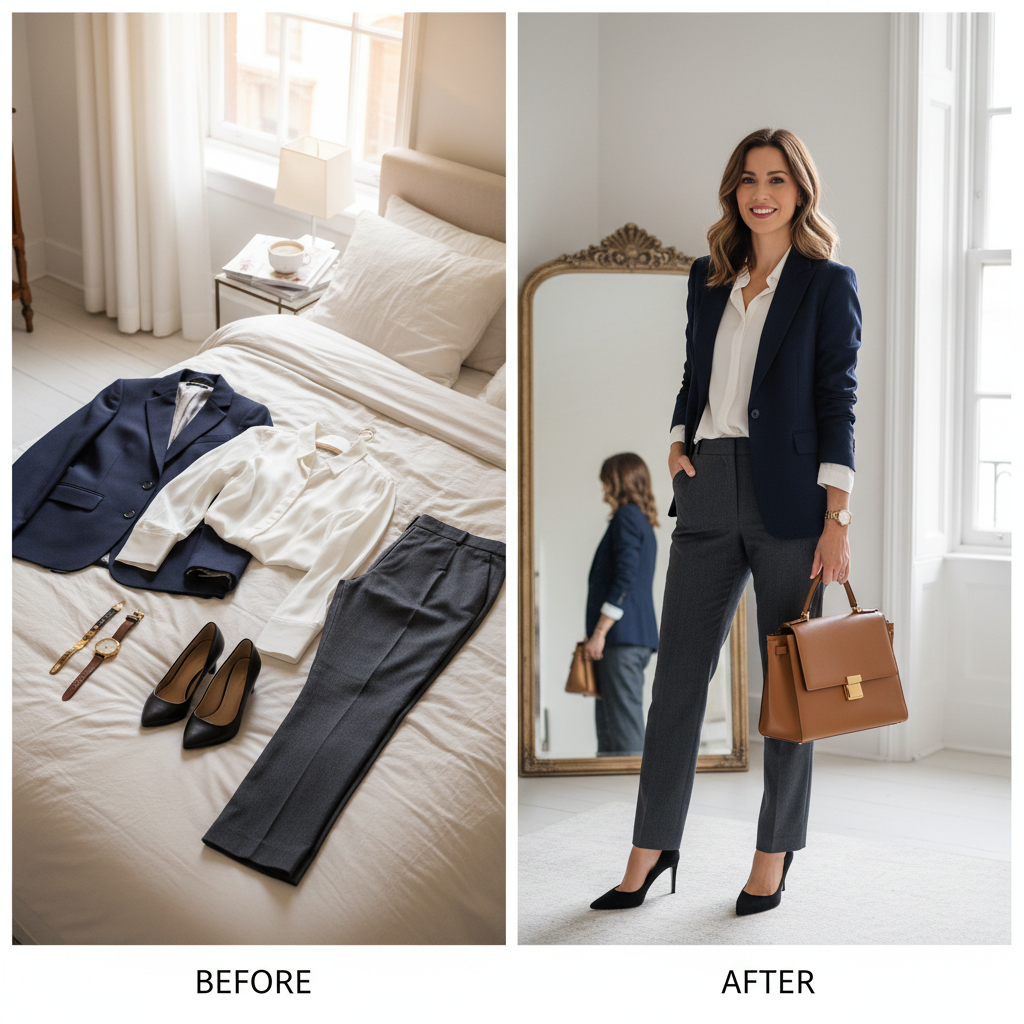 Person organizing wardrobe with virtual styling