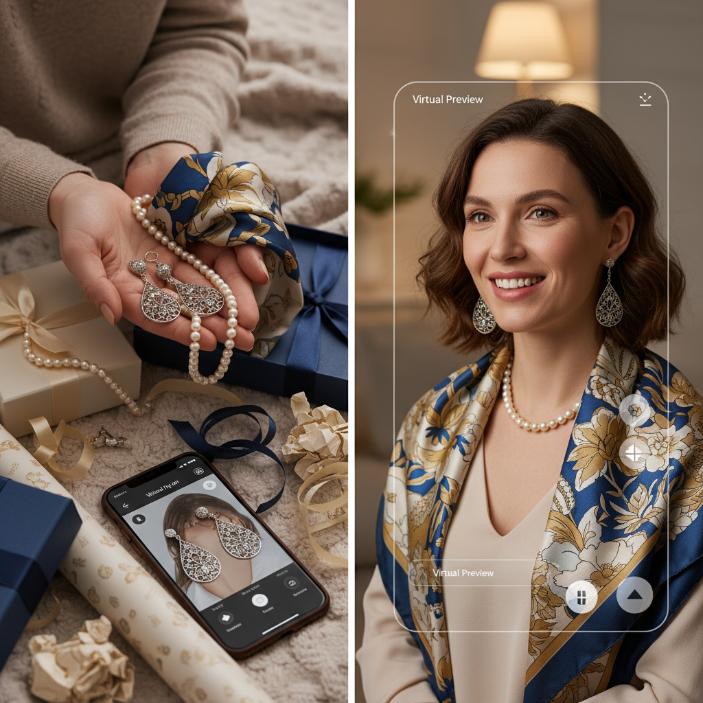 Person selecting gifts with virtual try-on
